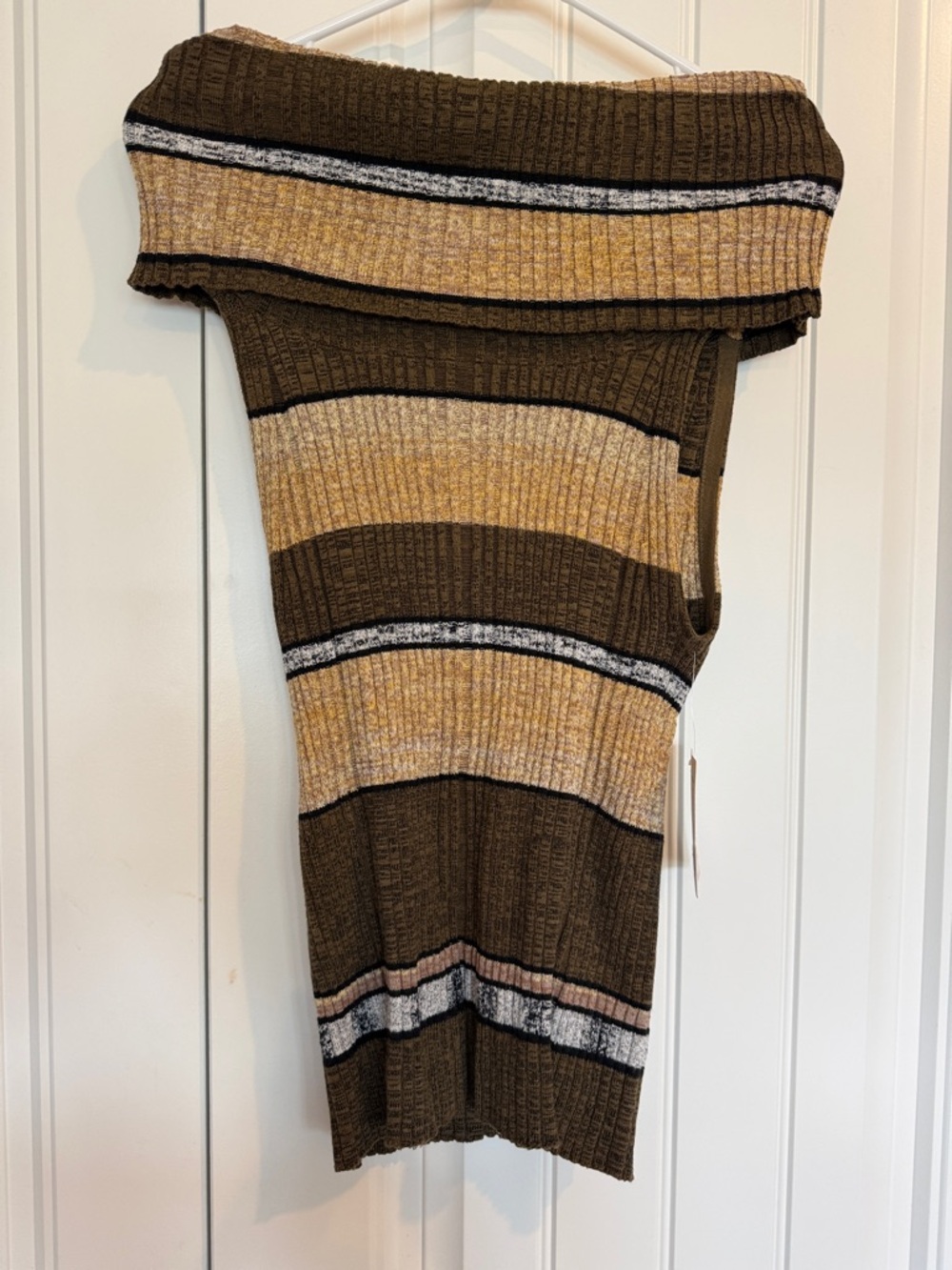 FREE PEOPLE Striped Knit Off-Shoulder Dress in Brown & Tan NWT